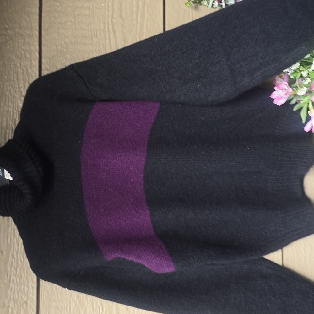 Polo Ralph Lauren Men’s Cashmere Color Block Turtleneck Sweater Black Purple M - Picture 2 of 6